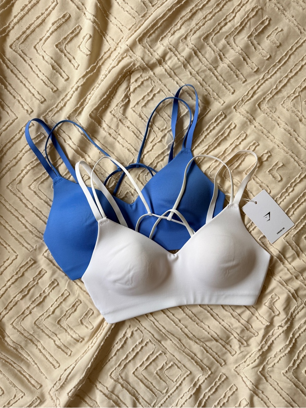 Gymshark Strappy Bra Set - White and Blue
